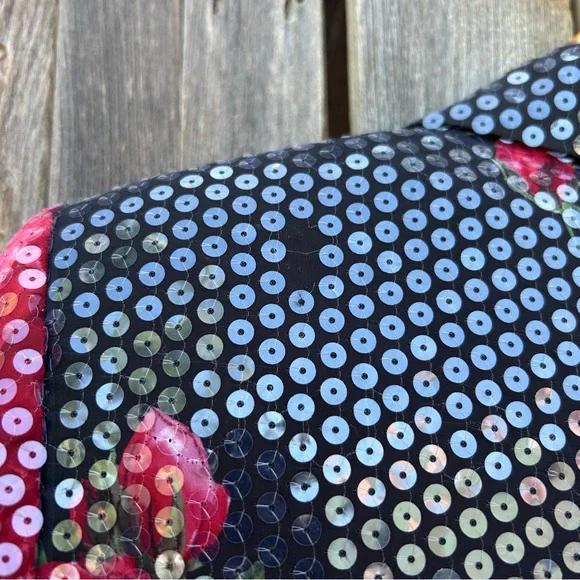 Escada Vintage Y2K Sequin Embellished Floral Blazer Jacket Black Red 38